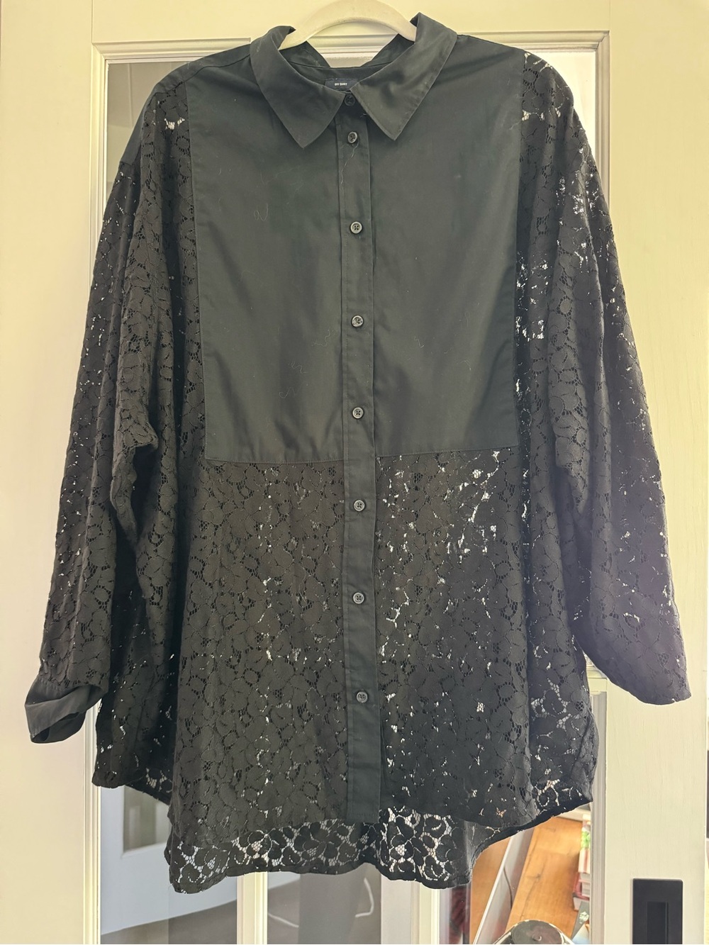 GAP Big Shirt - Black Lace Panel Button-Down Shirt